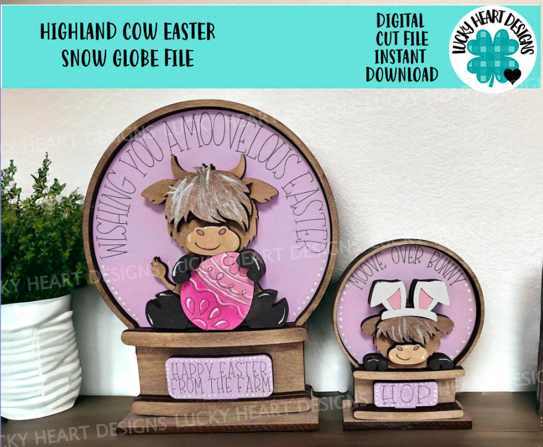Highland Cow Easter Snow Globe Interchangeable File SVG, Glowforge, Spring, Farm, Easter Eggs, Tiered Tray LuckyHeartDesignsCo