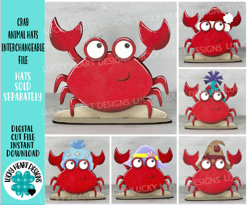 Crab Animal Hats Interchangeable MINI File SVG, Seasonal sign, Holiday, Pet, Beach, Summer Tiered Tray Glowforge, LuckyHeartDesignsCo