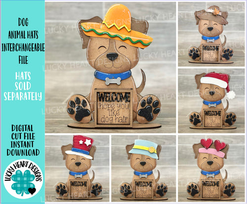 Dog Animal Hats Interchangeable MINI File SVG, Seasonal Leaaning sign, Holiday, Pet, Farm Tiered Tray Glowforge, LuckyHeartDesignsCo