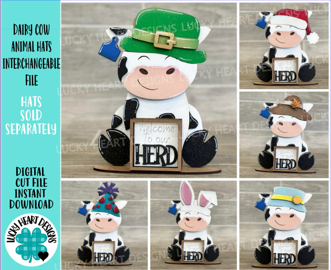 Dairy Cow Animal Hats Interchangeable MINI File SVG, Seasonal Leaning sign, Holiday, Farm Tiered Tray Glowforge, LuckyHeartDesignsCo