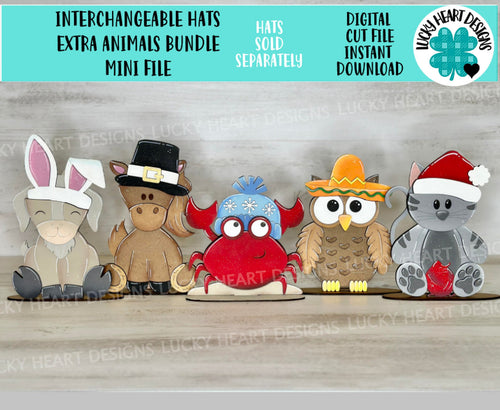 Interchangeable Hats Extra Animals Bundle MINI File SVG, Seasonal Leaning sign, Goat, Horse, Crab, Owl, Cat, Glowforge, LuckyHeartDesignsCo