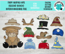 Load image into Gallery viewer, Farm Animal Interchangeable Hats Extras MINI File SVG, Seasonal sign, Holiday, Pet, Farm Tiered Tray Glowforge, LuckyHeartDesignsCo
