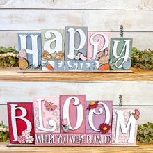 Load image into Gallery viewer, Bloom Happy Easter Reversible Blocks File SVG, Tiered Tray Spring, Bunny, Flowers, Glowforge, LuckyHeartDesignsCo
