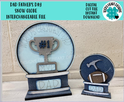 Dad Father's Day Snow Globe Interchangeable File SVG, Glowforge, Craft, Trophy, Tools, Football, Tiered Tray LuckyHeartDesignsCo