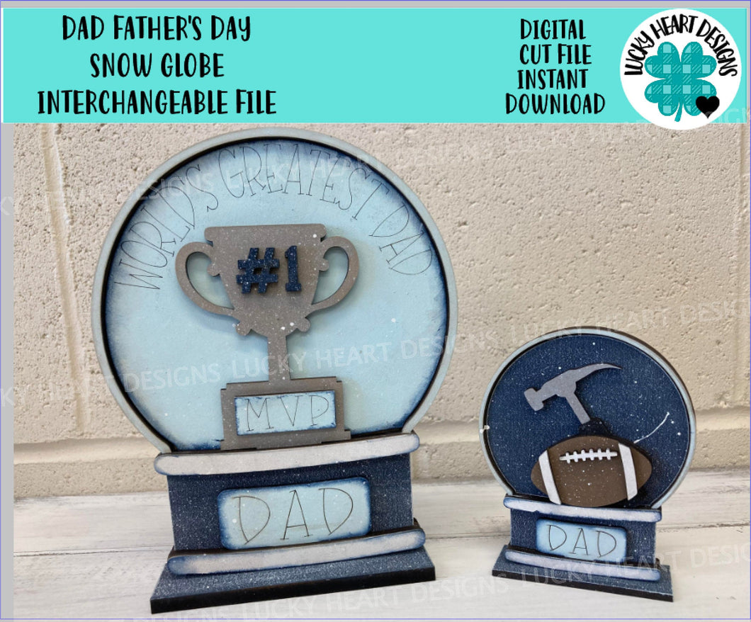 Dad Father's Day Snow Globe Interchangeable File SVG, Glowforge, Craft, Trophy, Tools, Football, Tiered Tray LuckyHeartDesignsCo