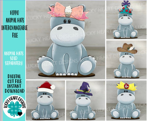 Hippo Animal Hats Interchangeable MINI File SVG, Seasonal Leaaning sign, Holiday, Hippopotamus, Tiered Tray Glowforge, LuckyHeartDesignsCo