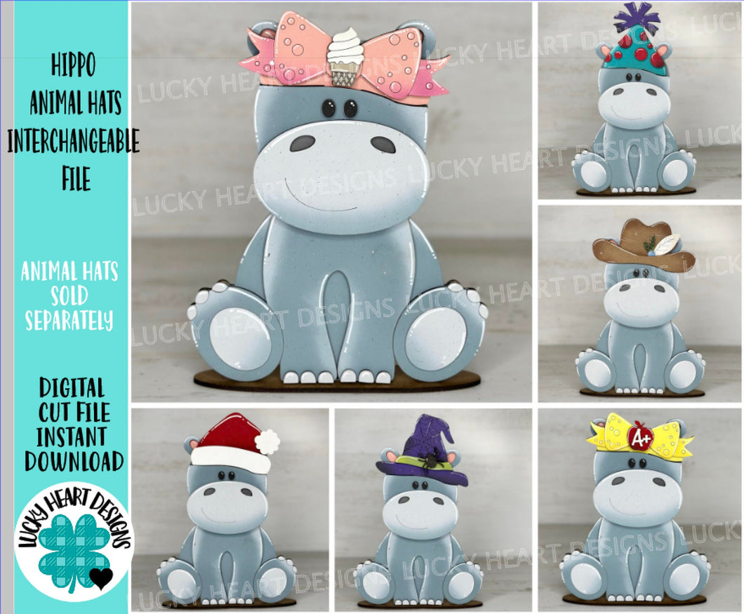 Hippo Animal Hats Interchangeable MINI File SVG, Seasonal Leaaning sign, Holiday, Hippopotamus, Tiered Tray Glowforge, LuckyHeartDesignsCo