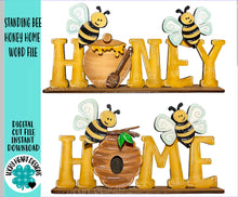Load image into Gallery viewer, Standing Bee Honey Home Word File SVG, BumbleBee, Beehive, tiered tray Glowforge, LuckyHeartDesignsCo
