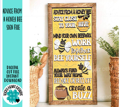 Happy Bees Honey Door Hanger File SVG, BumbleBee Glowforge, LuckyHeartDesignsCo