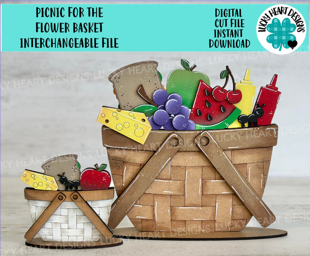 Summer Picnic For The Flower Basket Interchangeable File SVG, Beach, Watermelon, Vacation, Tiered Tray, Glowforge, LuckyHeartDesignsCo