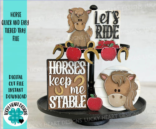 Horse Farm Quick and Easy Tiered Tray File SVG, Glowforge Tier Tray Farmhouse Decor, LuckyHeartDesignsCo