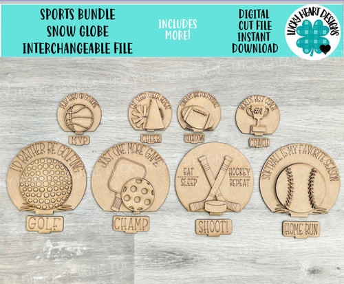 Sports Bundle Snow Globe Interchangeable File SVG, Soccr, Football, Baseball, Golf, Picklball, Glowforge, Tiered Tray LuckyHeartDesignsCo
