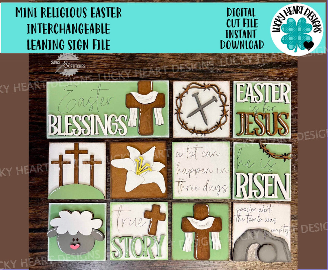 MINI Religious Easter Interchangeable Leaning Sign File SVG, Jesus, Tomb, Bunny, Lamb, Tiered Tray Glowforge, LuckyHeartDesignsCo