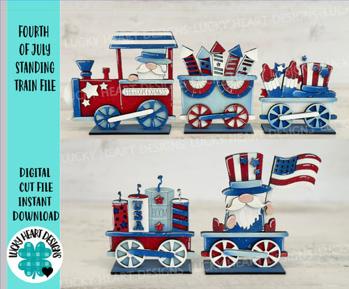 Fourth of July Standing Train File SVG, Fireworks, America, USA, Gnome, Tiered Tray Glowforge, LuckyHeartDesignsCo