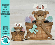 Load image into Gallery viewer, Highland Cow Easter For The Flower Basket Interchangeable File SVG, Easter Egg, Farm, Bunny, Tiered Tray, Glowforge, LuckyHeartDesignsCo

