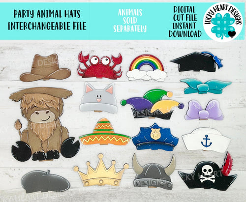 Party Animal Hats Interchangeable Extras MINI File SVG, Graduation, Seasonal sign, Holiday, Farm Tiered Tray Glowforge, LuckyHeartDesignsCo