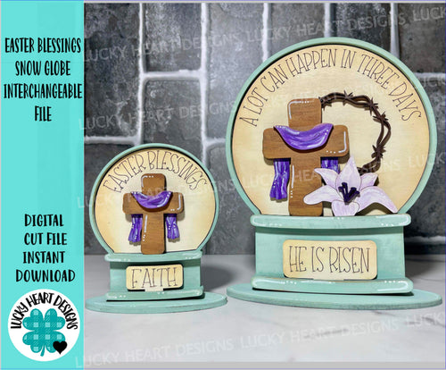 Easter Blessings Snow Globe Interchangeable File SVG, Glowforge, Spring, Religious, Jesus, Cross, Lily, Tiered Tray LuckyHeartDesignsCo