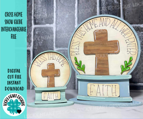 Cross Home Snow Globe Interchangeable File SVG, Glowforge, Religious, Jesus, Church, Christian, Tiered Tray LuckyHeartDesignsCo