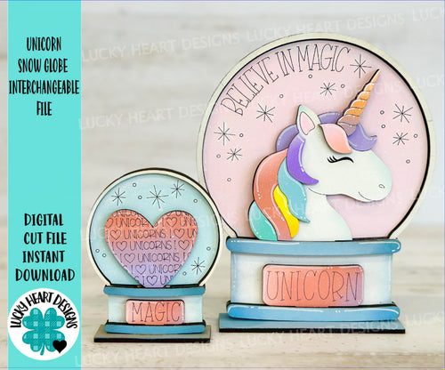 Unicorn Snow Globe Interchangeable File SVG, Glowforge, Floral, Flowers, Girls, Horse, Tiered Tray LuckyHeartDesignsCo