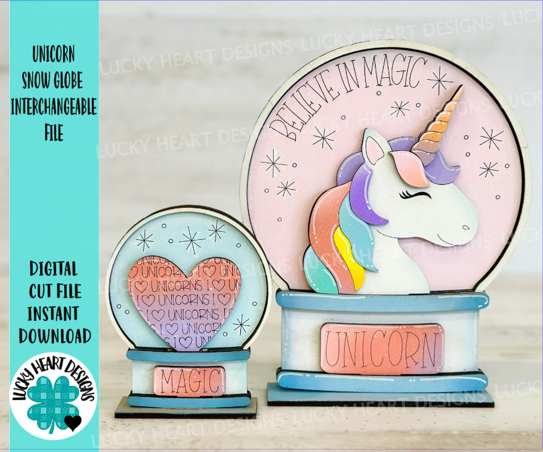 Unicorn Snow Globe Interchangeable File SVG, Glowforge, Floral, Flowers, Girls, Horse, Tiered Tray LuckyHeartDesignsCo