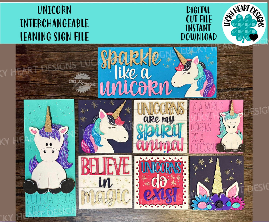 Unicorn Interchangeable Leaning Sign File SVG, Girls, Horse, Flower, Floral, Glowforge, LuckyHeartDesignsCo