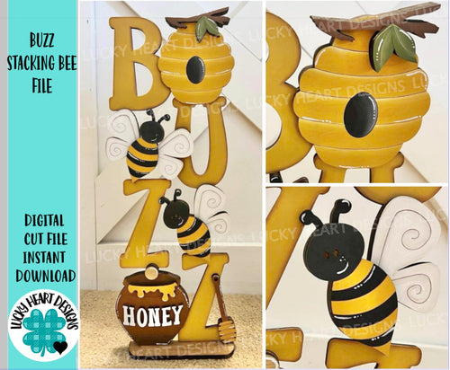 Buzz Stacking Bee File SVG, tiered tray Glowforge, Beehive, Honey Pot, Bumble, LuckyHeartDesignsCo