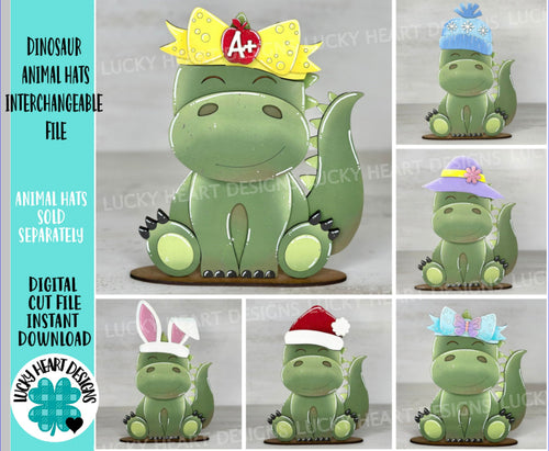 Dinosaur Animal Hats Interchangeable MINI File SVG, Seasonal Leaaning sign, Holiday, Dragon, Roar Tiered Tray Glowforge, LuckyHeartDesignsCo