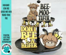 Load image into Gallery viewer, Highland Cow Bee Honey Quick and Easy Tiered Tray File SVG, Glowforge, Farm Bumble, Lucky Heart Designs
