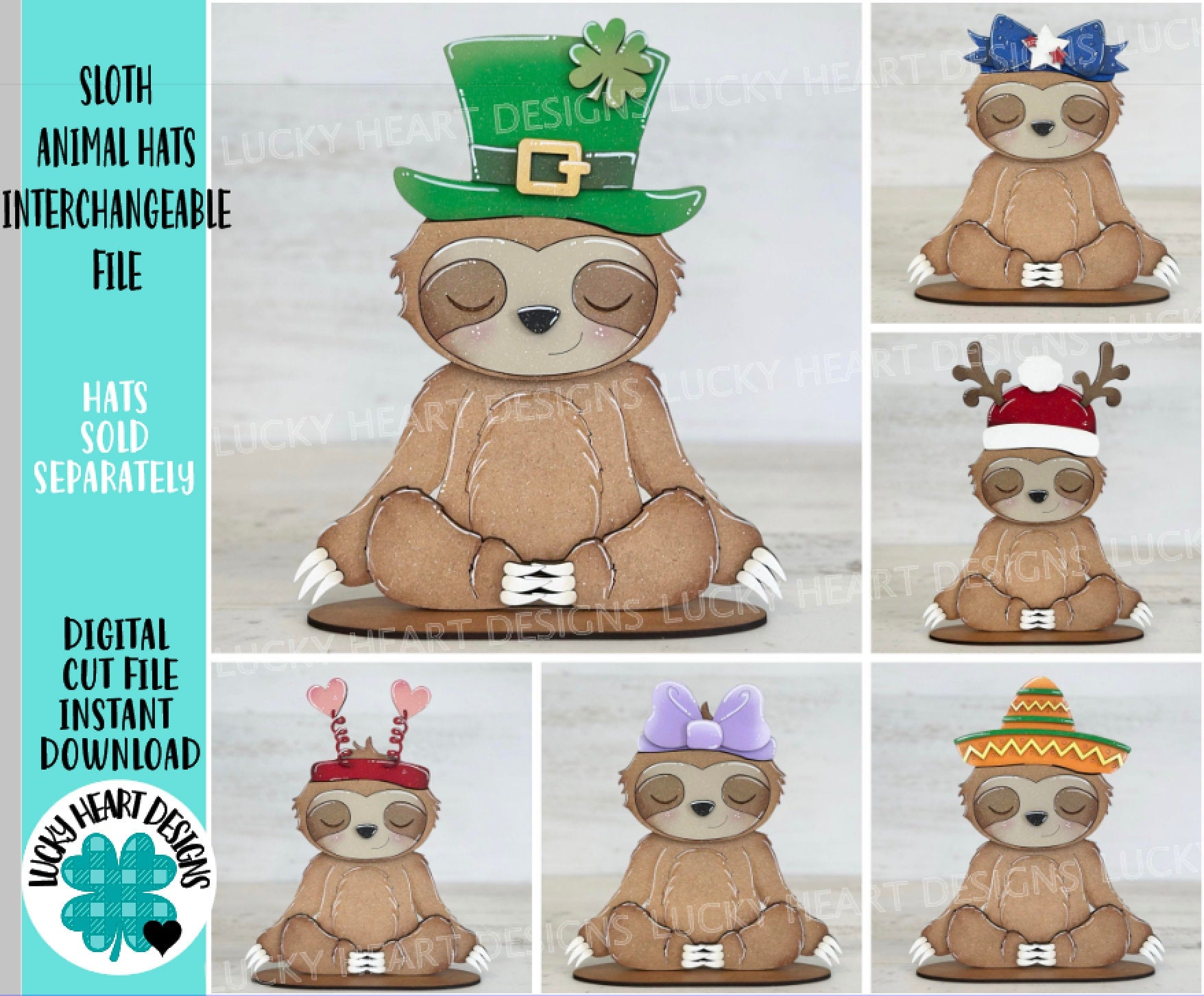 Sloth Animal Hats Interchangeable MINI File SVG, Seasonal Leaning sign ...