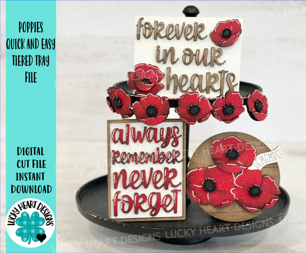 Poppies Quick and Easy Tiered Tray File SVG, Glowforge, Poppy, Remembrance, Memorial Day, Veterans Day, America, LuckyHeartDesignsCo