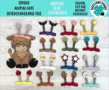Load image into Gallery viewer, Spring Animal Hats Interchangeable MINI File SVG, Seasonal, Christmas, Halloween, Fall, Tiered Tray Glowforge, LuckyHeartDesignsCo
