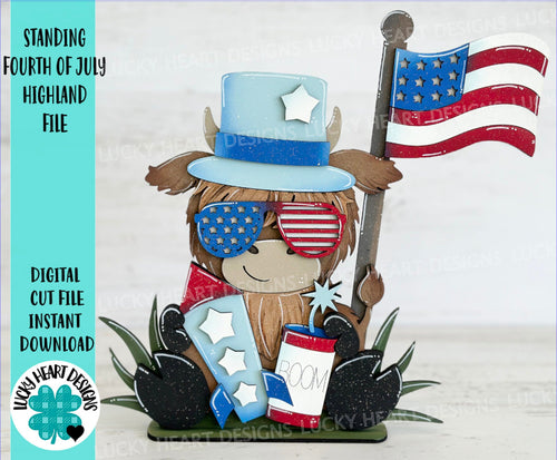Standing Highland Cow Fourth of July File SVG, Glowforge, Summer, America, Farm, USA, Tiered Tray LuckyHeartDesignsCo