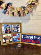 Load image into Gallery viewer, Highland Fourth of July Interchangeable Leaning Sign File SVG, Fourth of July, Farm, America, USA, Glowforge, LuckyHeartDesignsCo
