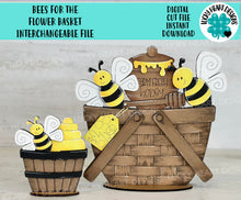 Load image into Gallery viewer, Bees For The Flower Basket Interchangeable File SVG, TINY, Bumble Bee, Honey, Summer, Tiered Tray, Glowforge, LuckyHeartDesignsCo
