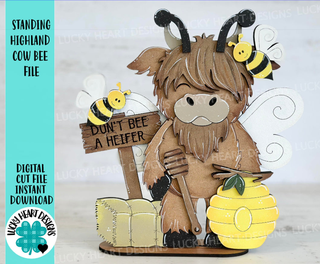 Standing Highland Cow File SVG, Honey, Bumble, Farm, Beehive, Tiered Tray Glowforge, LuckyHeartDesignsCo