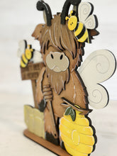 Load image into Gallery viewer, Standing Highland Cow File SVG, Honey, Bumble, Farm, Beehive, Tiered Tray Glowforge, LuckyHeartDesignsCo
