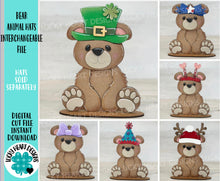 Load image into Gallery viewer, Bear Animal Hats Interchangeable MINI File SVG, Seasonal Leaning sign, Christmas, Holiday, Pet, Tiered Tray Glowforge, LuckyHeartDesignsCo
